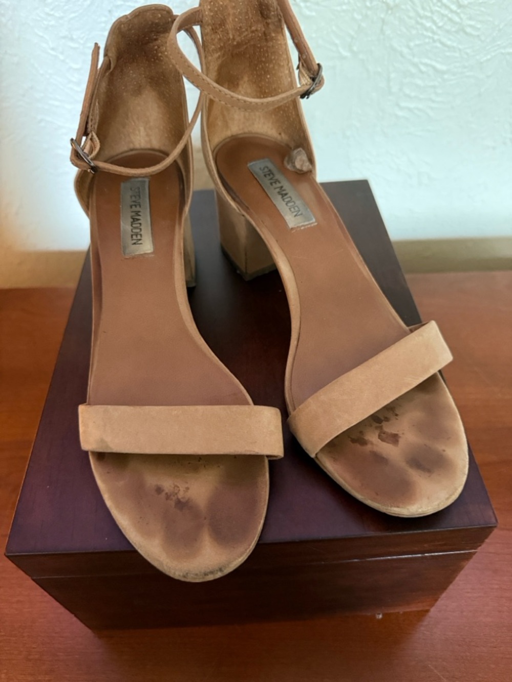 Steve Madden Tan Suede Ankle-Strap Block Heel Sandals